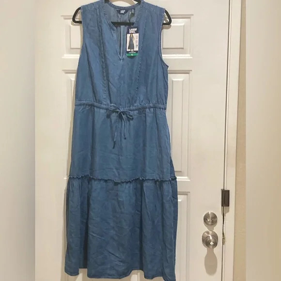 Lands' End | Dresses | Lands End Lyocell Tiered Blue Sleeveless Midi Dress  | Poshmark